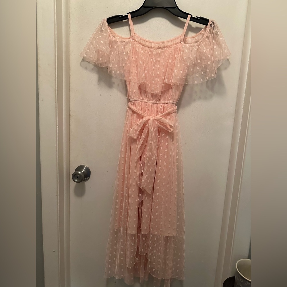Mia Joy  Soft Chiffon Overlay Pink Dress with spaghetti straps/off shoulder Sz 8